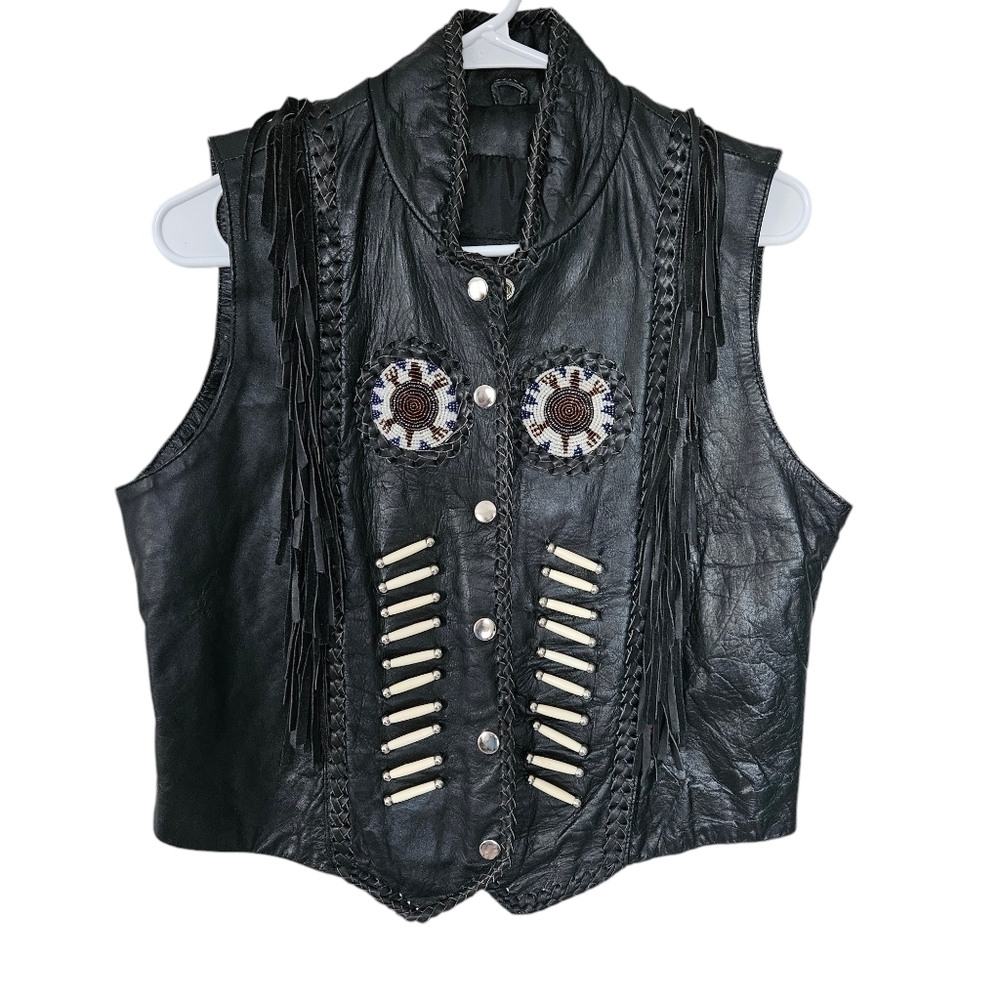 Black Leather Fringe Vest